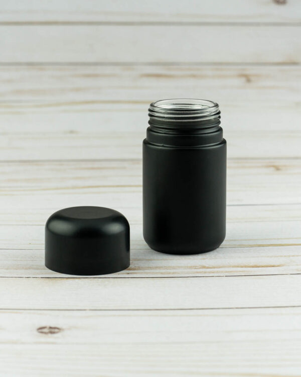 black glass jars with lids